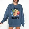 One Thankful Teacher Turkey Pencil Thanksgiving Teachers Comfort Colors Sweatshirt Denim