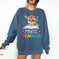 Pirate Teacher Halloween Skull Adult Comfort Colors Sweatshirt Denim