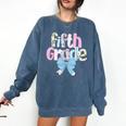 Preppy Fifth Grade Teacher Blue Floral Coquette Pencil Bow Comfort Colors Sweatshirt Denim
