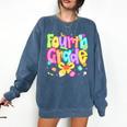 Preppy Fourth Grade Back To School 4th Grade Teacher Girls Comfort Colors Sweatshirt Denim