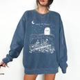 Read In Peace Skeleton Halloween Book Reading Spooky Teacher Comfort Colors Sweatshirt Denim