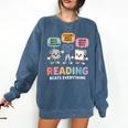 Reading Beats Everything Teacher Rock Paper Scissors Comfort Colors Sweatshirt Denim