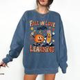 Retro Fall In Love With Learning Autumn Pumpkin Teacher Kids Comfort Colors Sweatshirt Denim