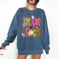 Retro Trick Or Teach Leopard Ghost Halloween Spooky Teacher Comfort Colors Sweatshirt Denim
