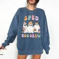 SPED Boo Crew Halloween Floral Ghost Special Ed SPED Teacher For Men Women Kids Comfort Colors Sweatshirt Denim