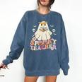 Spooky Teacher Groovy Retro Ghost Teacher Halloween 2023 For Men Women Kids Comfort Colors Sweatshirt Denim Spooky Teacher Groovy Retro Ghost Teacher Halloween 2023 For Men Women Kids Comfort Colors Sweatshirt Denim