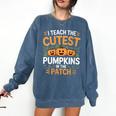 I Teach The Cutest Pumpkins In The Patch Halloween Teacher Comfort Colors Sweatshirt Denim