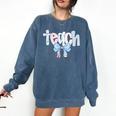 Teach Teacher Coquette Bow Pencil Back To School First Day Comfort Colors Sweatshirt Denim Teach Teacher Coquette Bow Pencil Back To School First Day Comfort Colors Sweatshirt Denim