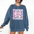 Teacher Bow Pencil Flowers Teacher Back To School Comfort Colors Sweatshirt Denim Teacher Bow Pencil Flowers Teacher Back To School Comfort Colors Sweatshirt Denim
