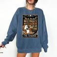 The Teacher Ghost Book Reading Books Lover Halloween Comfort Colors Sweatshirt Denim