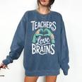 Teacher Halloween Shirt Women Men Teachers Love Brains Comfort Colors Sweatshirt Denim Teacher Halloween Shirt Women Men Teachers Love Brains Comfort Colors Sweatshirt Denim