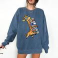 Teacher Shirt Giraffe Holding Books Bookworm Librarian Comfort Colors Sweatshirt Denim