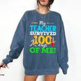 My Teacher Survived 100 Days Of Me Dab 100 Days Of School For Men Women Kids Comfort Colors Sweatshirt Denim