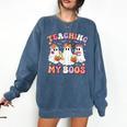 Teaching My Boos Cute Spooky Ghost Teacher Halloween Women Comfort Colors Sweatshirt Denim Teaching My Boos Cute Spooky Ghost Teacher Halloween Women Comfort Colors Sweatshirt Denim