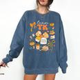 Team TK Crew Preppy Coquette Bow Pumpkin Fall TK Teacher Comfort Colors Sweatshirt Denim