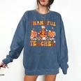 Thankful Teacher Retro Groovy Thanksgiving Fall Women Men Comfort Colors Sweatshirt Denim