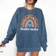 Toddler Teacher Rainbow Leopard Infant Teacher Men Women Comfort Colors Sweatshirt Denim