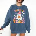 Trick Or Teach Cute Floral Ghost Teacher Halloween Costume Comfort Colors Sweatshirt Denim Trick Or Teach Cute Floral Ghost Teacher Halloween Costume Comfort Colors Sweatshirt Denim