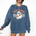 Trick Or Teach Groovy Retro Ghost Halloween Teacher Kids Comfort Colors Sweatshirt Denim Trick Or Teach Groovy Retro Ghost Halloween Teacher Kids Comfort Colors Sweatshirt Denim
