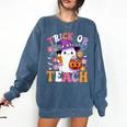 Trick Or Teach Groovy Teacher Ghost Halloween Teacher Comfort Colors Sweatshirt Denim Trick Or Teach Groovy Teacher Ghost Halloween Teacher Comfort Colors Sweatshirt Denim