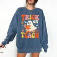 Trick Or Teach Halloween Shirt For Teacher Kids Floral Ghost Comfort Colors Sweatshirt Denim Trick Or Teach Halloween Shirt For Teacher Kids Floral Ghost Comfort Colors Sweatshirt Denim