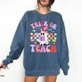 Trick Or Teach Halloween Teacher Floral Ghost Groovy Comfort Colors Sweatshirt Denim Trick Or Teach Halloween Teacher Floral Ghost Groovy Comfort Colors Sweatshirt Denim