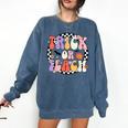 Trick Or Teach Retro Groovy Halloween Teacher Comfort Colors Sweatshirt Denim
