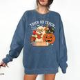Trick Or Teach Retro Halloween Teacher Women Men Costume Comfort Colors Sweatshirt Denim