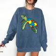 Turtle Puzzle Pieces For Autism Awareness Kids Women Teacher Comfort Colors Sweatshirt Denim Turtle Puzzle Pieces For Autism Awareness Kids Women Teacher Comfort Colors Sweatshirt Denim