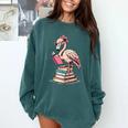 Book Lover Cute Flamingo Reading Teacher Librarian Women Comfort Colors Sweatshirt Blue Spruce