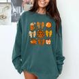 Coquette Teach Teacher Bows Thanksgiving Turkey Fall Autumn Comfort Colors Sweatshirt Blue Spruce