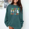 Cute Inclusion Isn't Scary Teacher Skeleton Ghost Halloween Comfort Colors Sweatshirt Blue Spruce