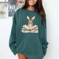 Cute Reading Bunny Glasses Books Bookworm Reader Teacher Comfort Colors Sweatshirt Blue Spruce