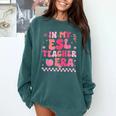 In My Esl Teacher Era Back To School ESL Teacher Groovy Comfort Colors Sweatshirt Blue Spruce