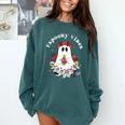 Espooky Vibes Maestra Halloween Spanish Mexican Teacher Comfort Colors Sweatshirt Blue Spruce