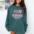 First Day Of School Teacher Girl Coquette Hello Kindergarten Comfort Colors Sweatshirt Blue Spruce