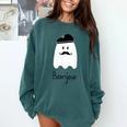 French Teacher Halloween Bonjour Ghost Comfort Colors Sweatshirt Blue Spruce