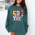 Fri-Yay Happy Friday Lovers Teacher Weekend Women Comfort Colors Sweatshirt Blue Spruce