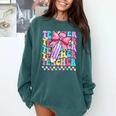 Groovy Teacher Cute Coquette Bow Flower Retro Back To School Comfort Colors Sweatshirt Blue Spruce