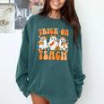 Groovy Teacher Halloween Trick Or Teach Ghost Men Women Kids Comfort Colors Sweatshirt Blue Spruce