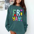 Happy Fri-Yay Friday Lovers Fun Teacher Life FriYay Weekend Comfort Colors Sweatshirt Blue Spruce