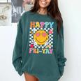 Happy Fri-Yay Groovy Teacher Friday Weekend Fri Yay Comfort Colors Sweatshirt Blue Spruce