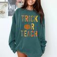 Leopard Trick Or Teach Halloween Teacher Costume Women Comfort Colors Sweatshirt Blue Spruce