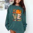 Love 2nd Grade Happy Fall Thanksgiving For 2nd Teacher For Men Women Girls Kids Comfort Colors Sweatshirt Blue Spruce