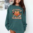 One Thankful Teacher Thanksgiving Retro Groovy Fall Teachers Comfort Colors Sweatshirt Blue Spruce