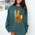 One Thankful Teacher Thanksgiving Turkey Peace Hand Sign Comfort Colors Sweatshirt Blue Spruce One Thankful Teacher Thanksgiving Turkey Peace Hand Sign Comfort Colors Sweatshirt Blue Spruce