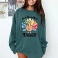 One Thankful Teacher Turkey Pencil Thanksgiving Teachers Comfort Colors Sweatshirt Blue Spruce