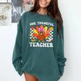 One Thankful Teacher Turkey Thanksgiving Teaching Comfort Colors Sweatshirt Blue Spruce