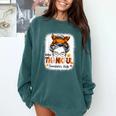 One Thankful Teacher's Aide Messy Bun Thanksgiving Fall Comfort Colors Sweatshirt Blue Spruce