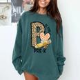 P Is For Pre K Teacher Leopard First Day Of School For Men Women Girls Kids Comfort Colors Sweatshirt Blue Spruce